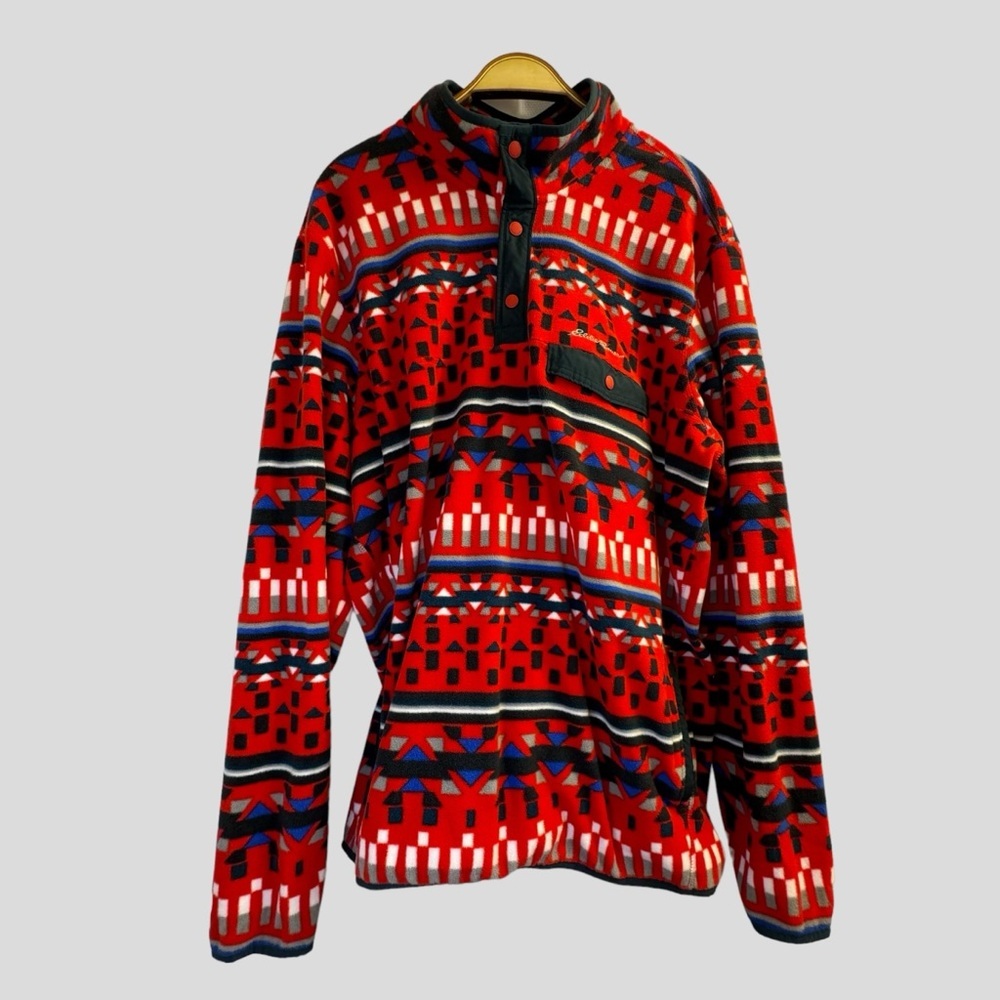 Eddie Bauer Men’s Fleece Sweater T2XL Red Geometric Pattern